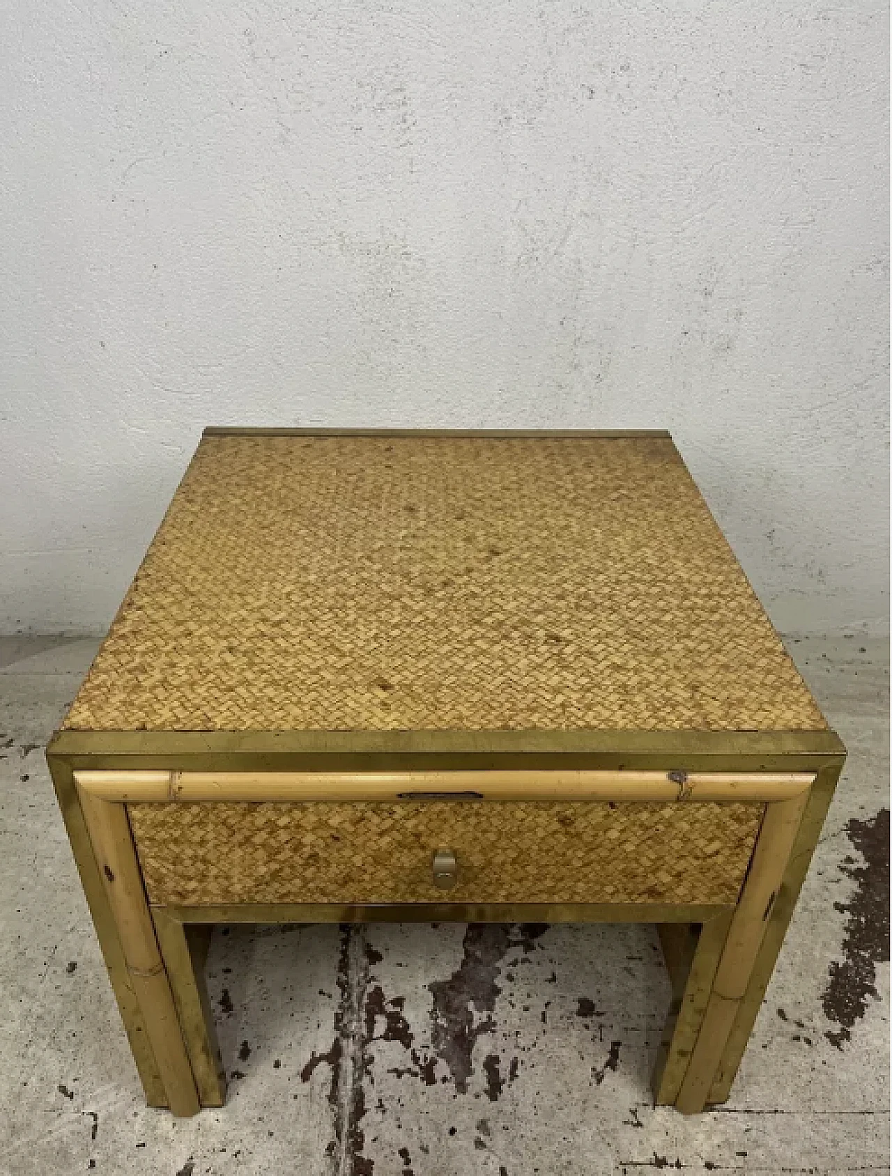 Bedside table in rattan wood, bamboo and brass, 1970s 6