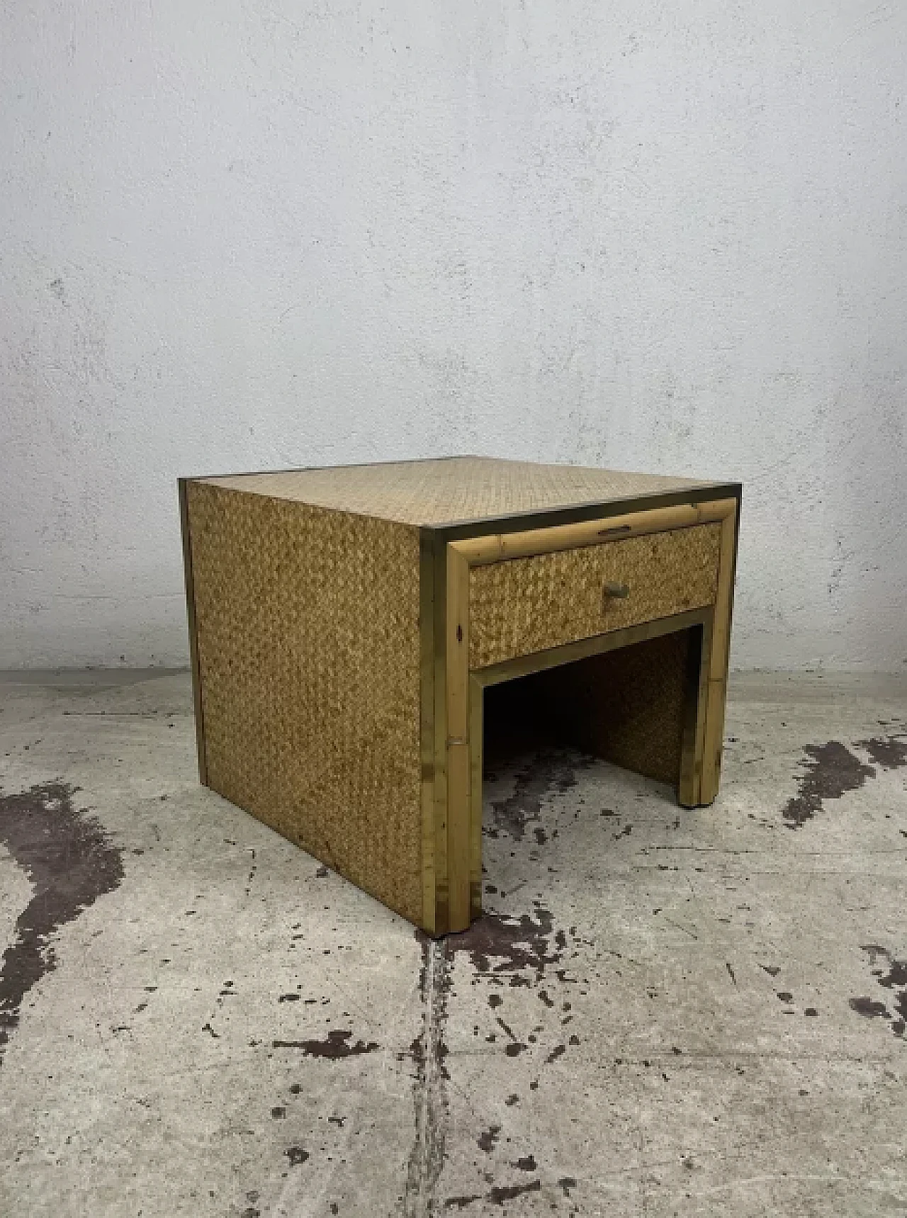 Bedside table in rattan wood, bamboo and brass, 1970s 7