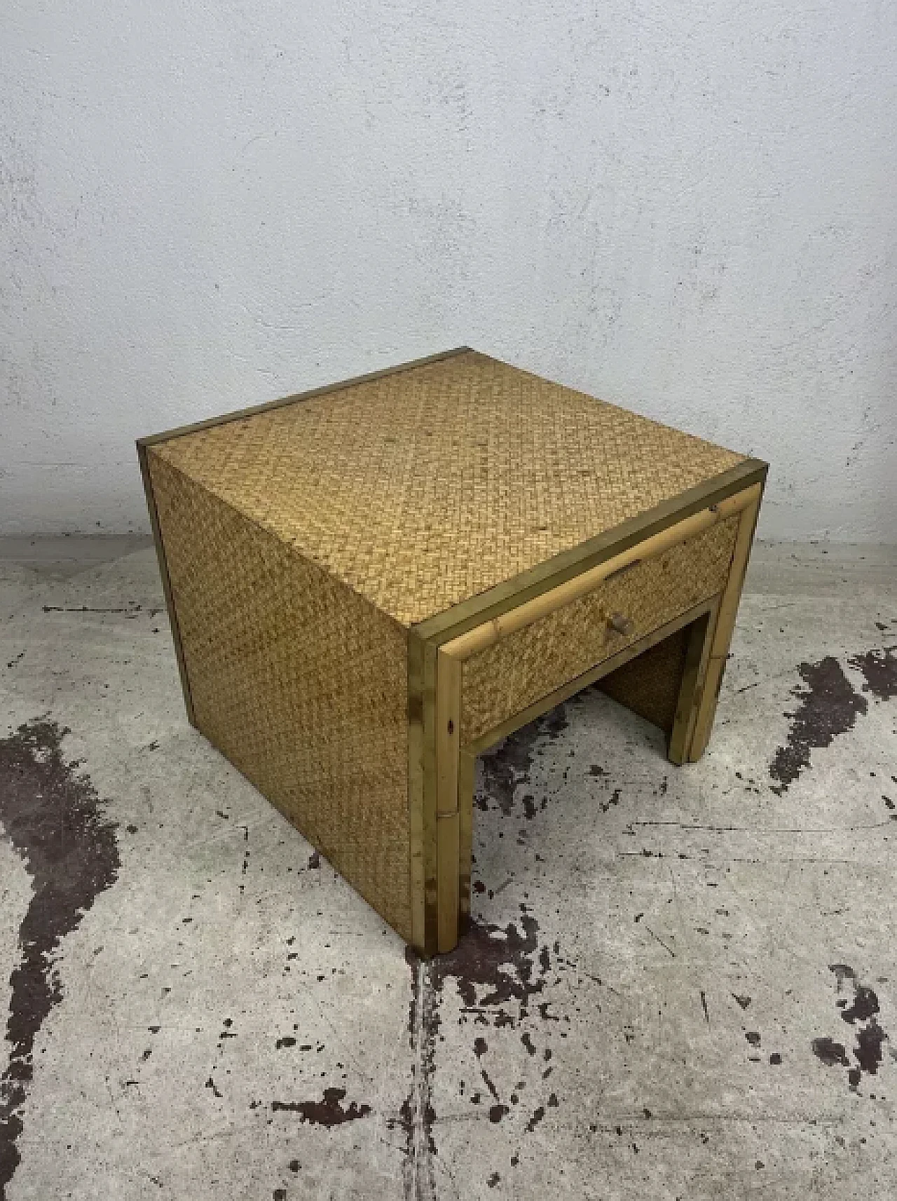 Bedside table in rattan wood, bamboo and brass, 1970s 8