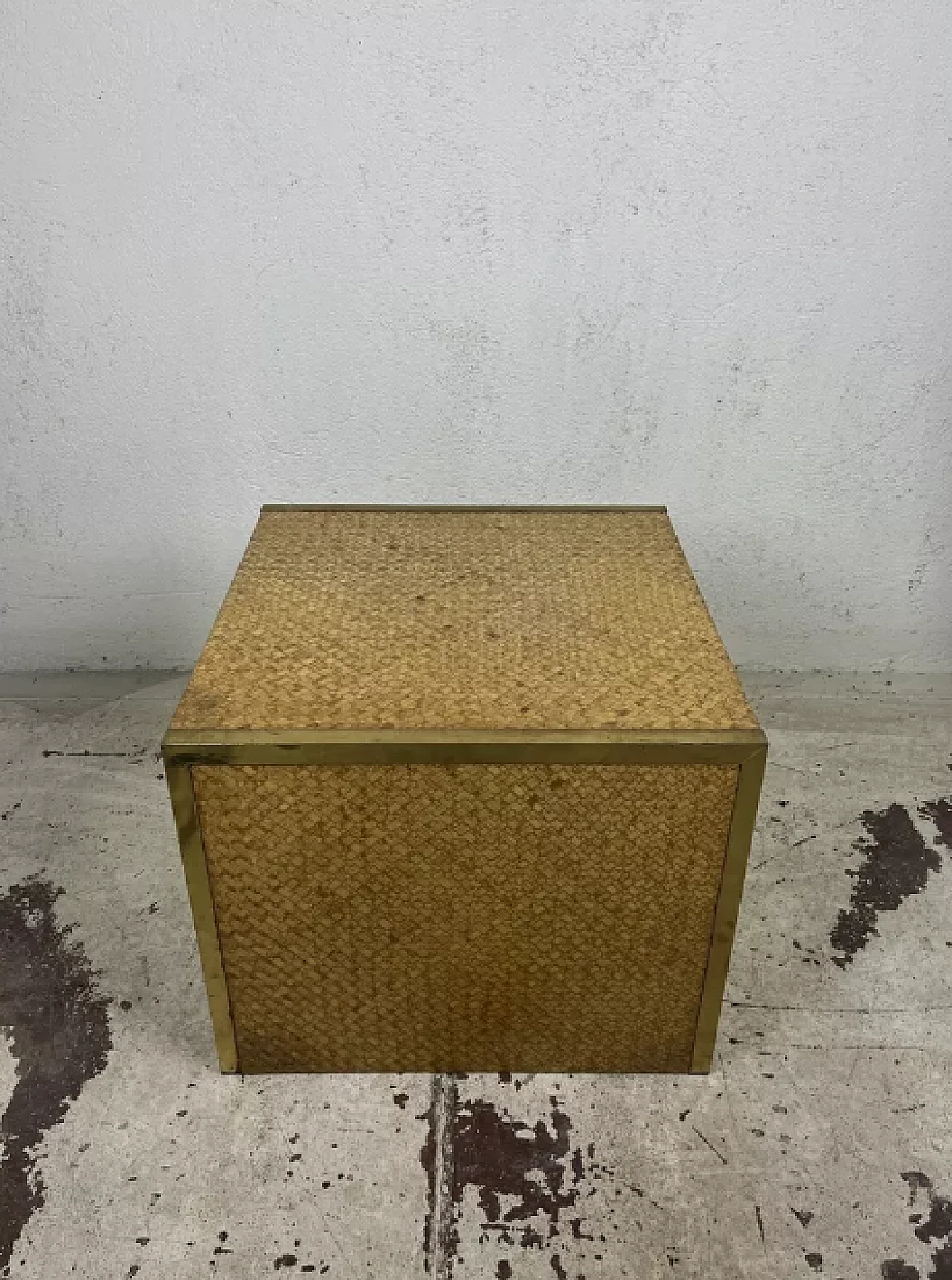 Bedside table in rattan wood, bamboo and brass, 1970s 10