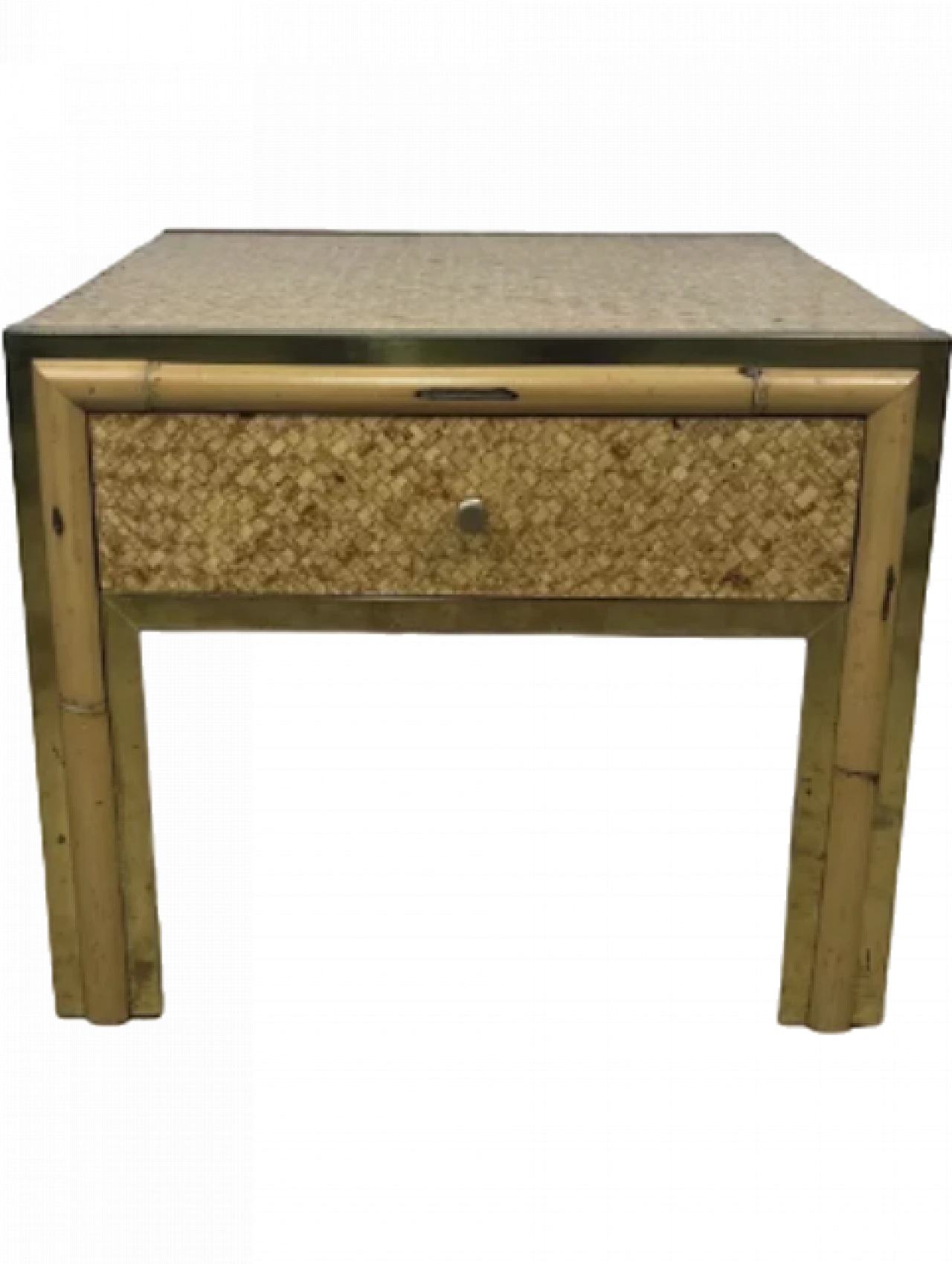 Bedside table in rattan wood, bamboo and brass, 1970s 11