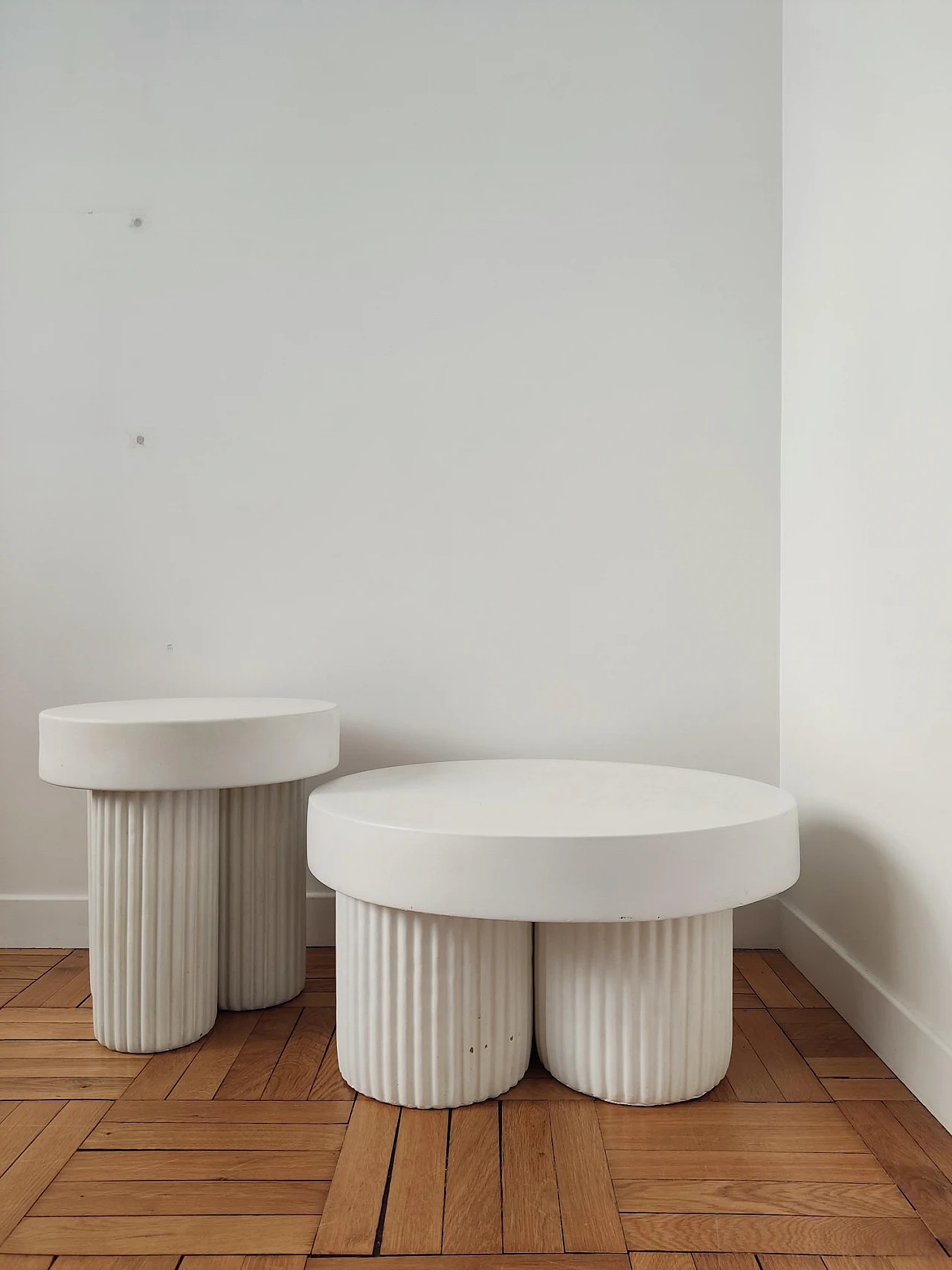 Pair of stackable fibre cement coffee tables, 2000s 10