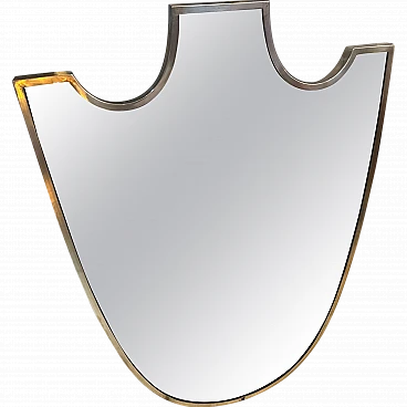 Shield-shaped brass mirror in Gio Ponti style, 1950s