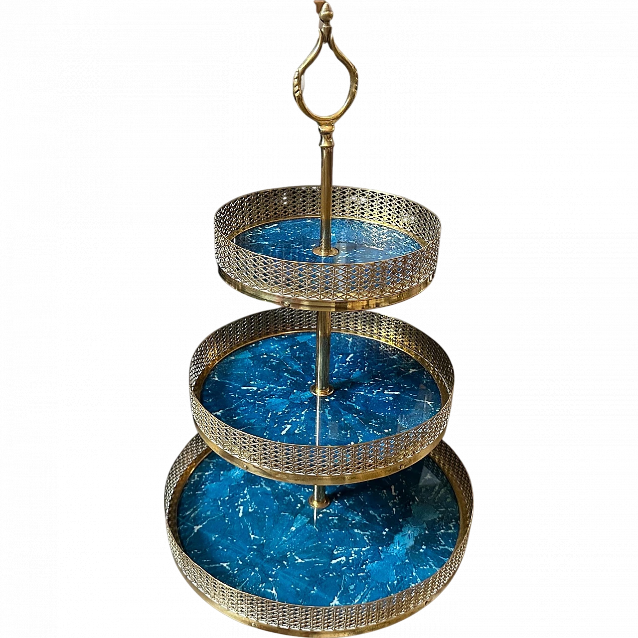 Blue goatskin and brass centrepiece by Aldo Tura, 1950s 13