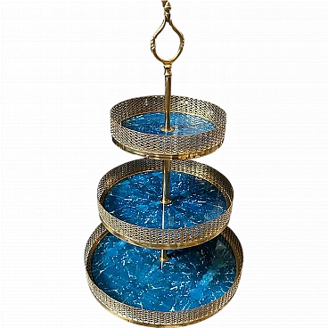 Blue goatskin and brass centrepiece by Aldo Tura, 1950s