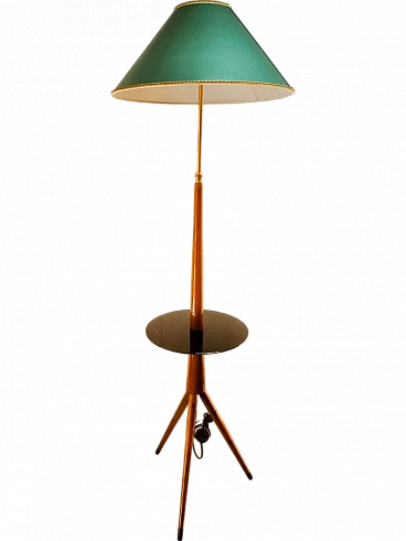 Wooden floor lamp with glass top, 1960s