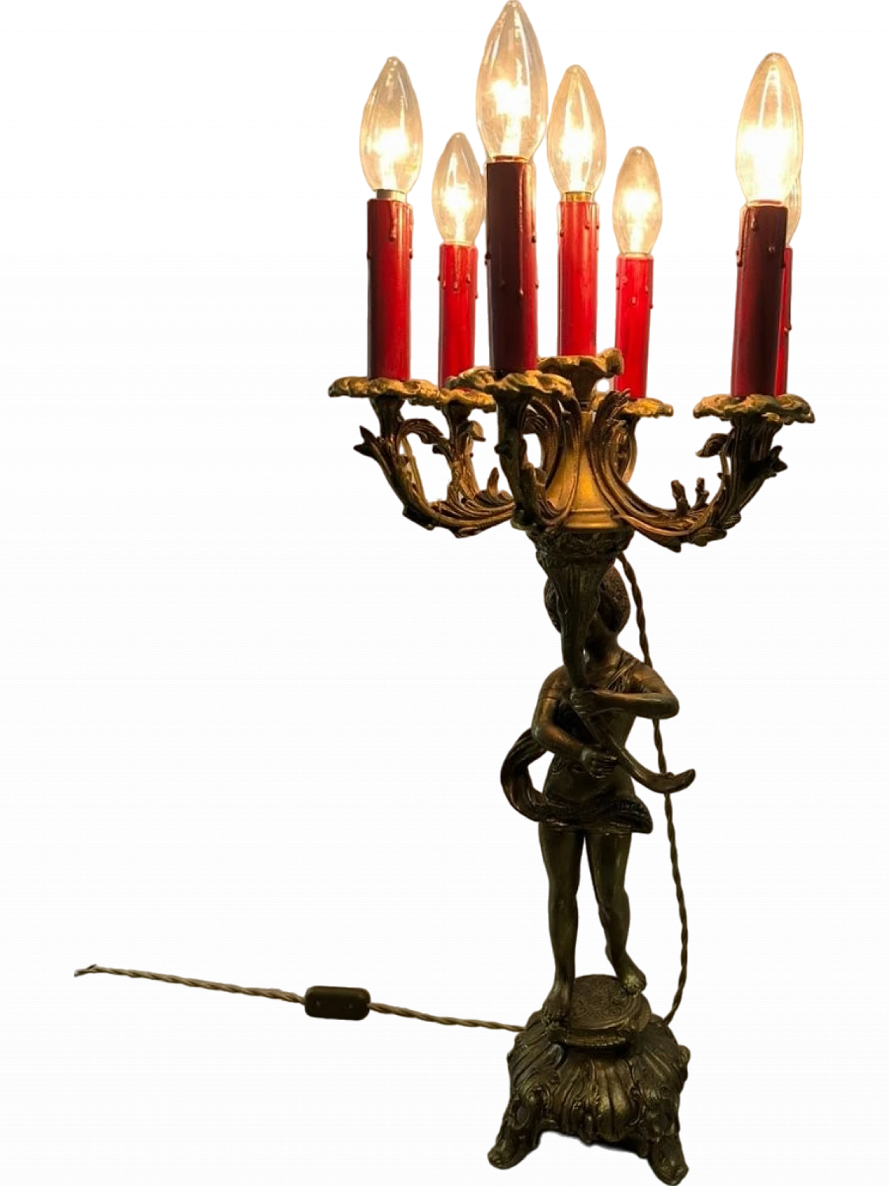 Six-light bronze Putto lamp, early 20th century 19