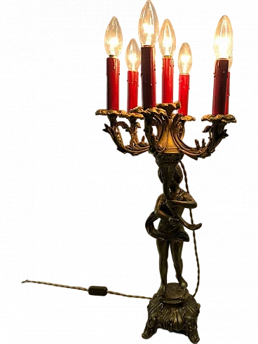 Six-light bronze Putto lamp, early 20th century