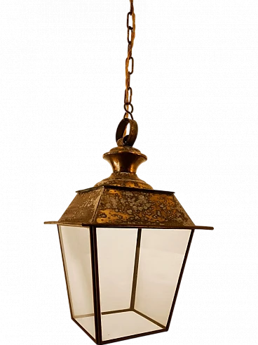 Glass and brass hanging lantern, 1950s