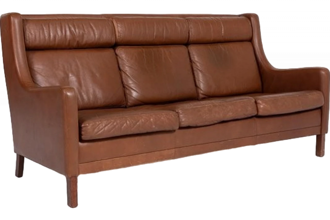 Danish cognac leather sofa, 1970s 10