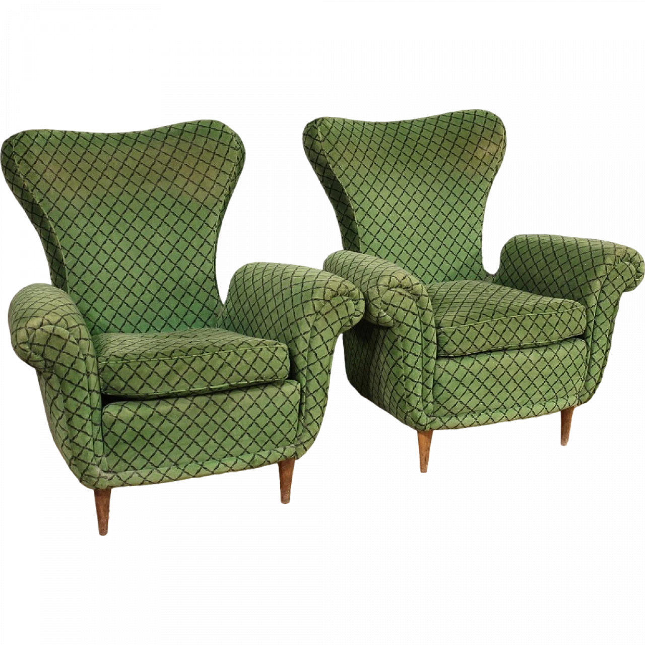 Pair of green armchairs, 60s 13