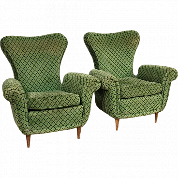 Pair of green armchairs, 60s