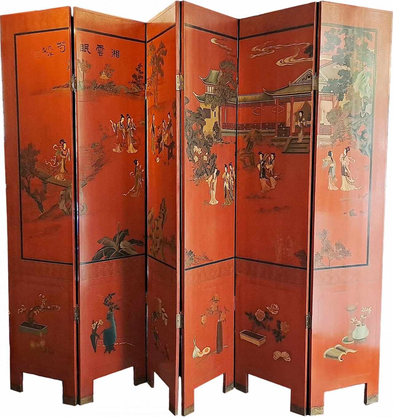 Cinese painted an lacquered screen in red and black, 20th century 11