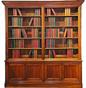 Large Piemontese bookcase in solid walnut, 19th century