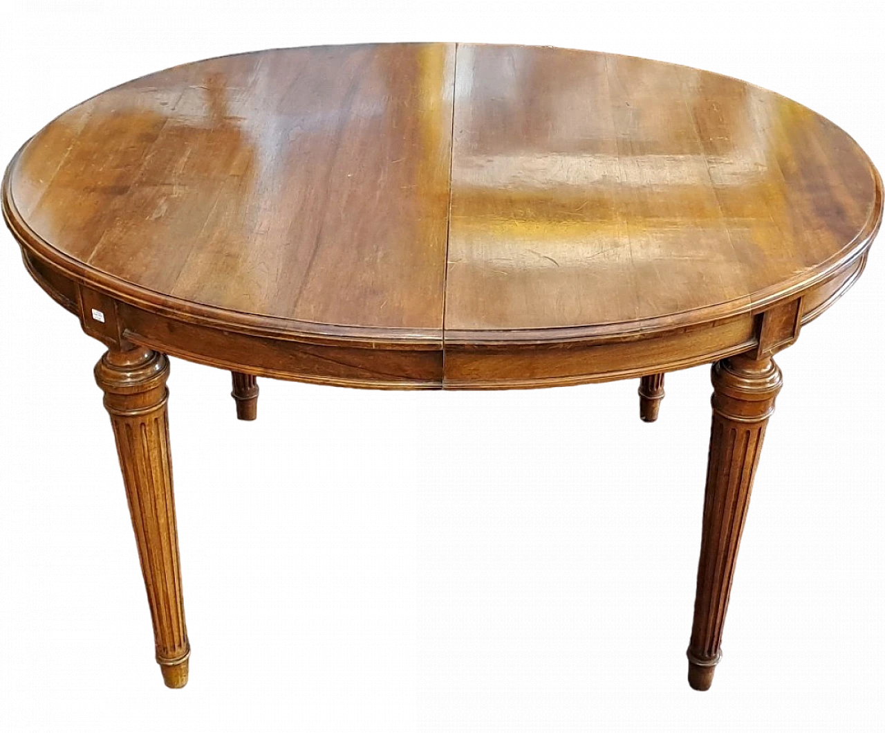 Round extendible French table in solid walnut, 19th century 8