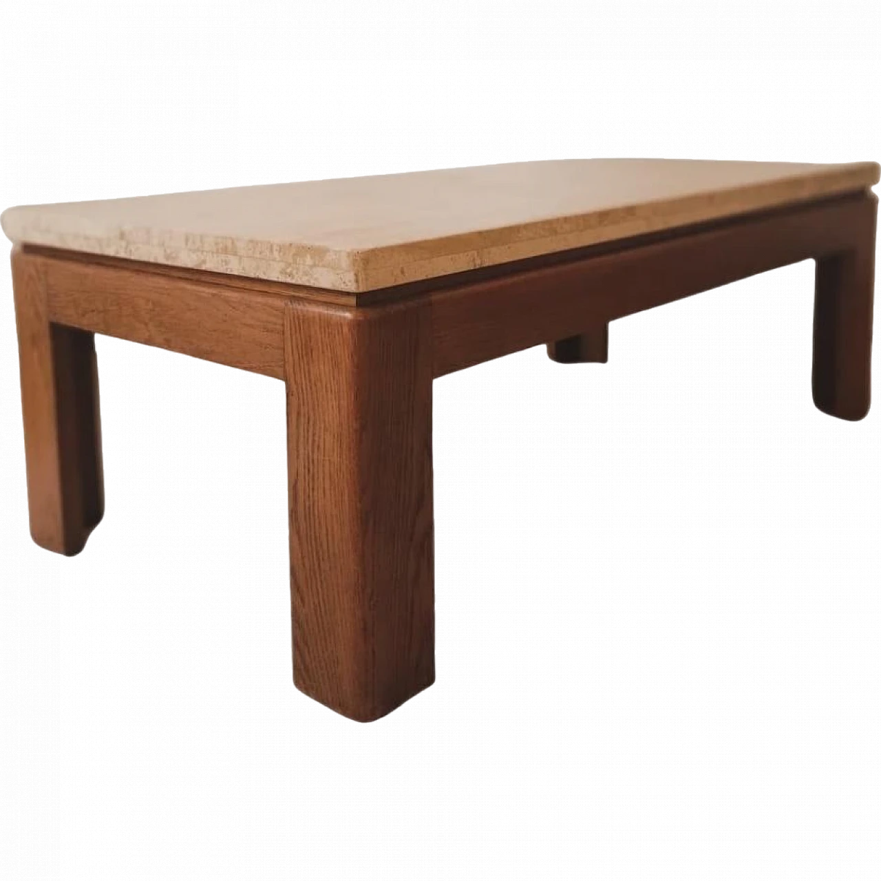 Wooden coffee table with travertine top, 1970s 14