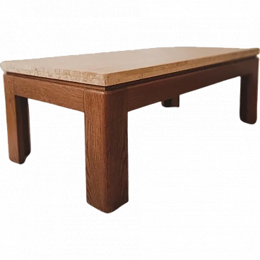 Wooden coffee table with travertine top, 1970s