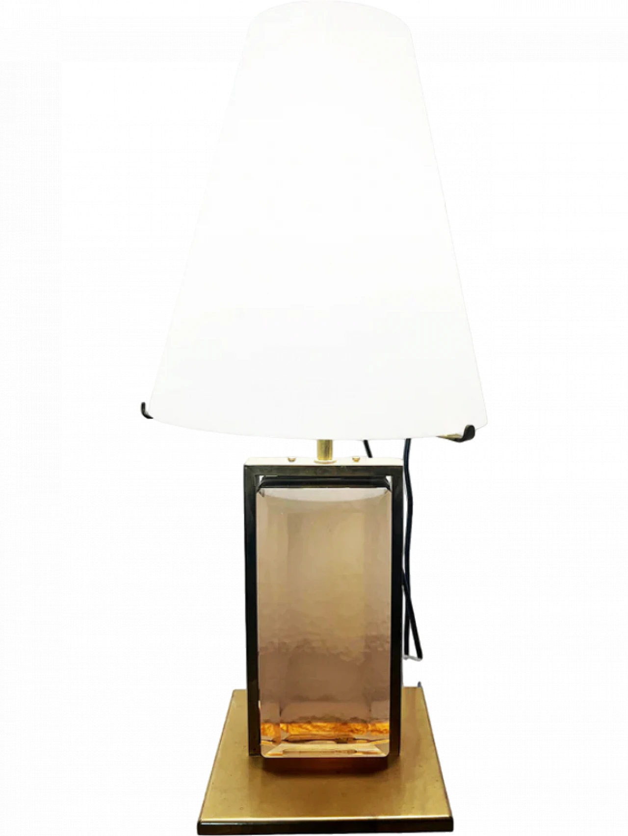 Brass, Murano and satin glass table lamp, 1970s 5