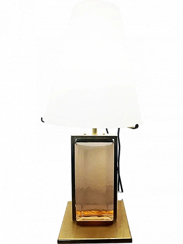 Brass, Murano and satin glass table lamp, 1970s