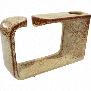 Cubist vase in beige stoneware by Bertoncello, 1960s