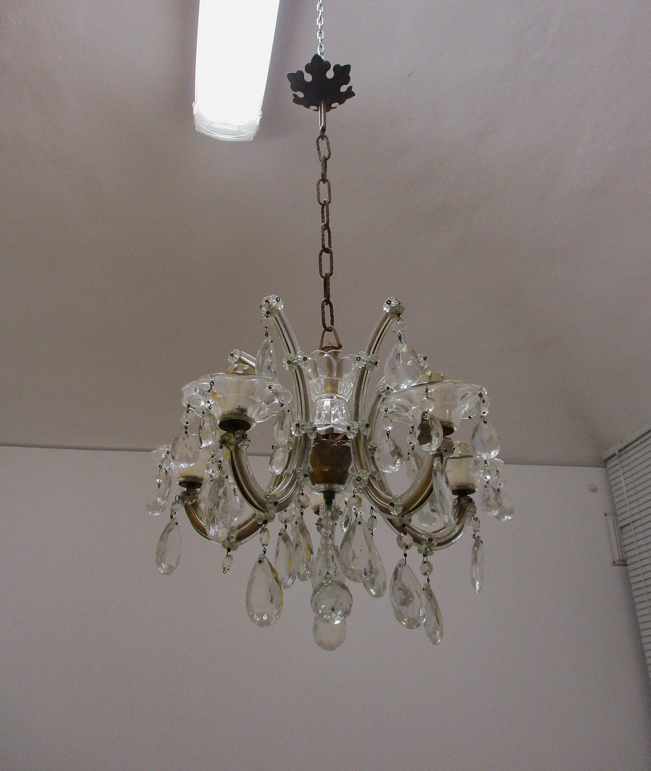 Lampadario Maria Tersa in cristallo e ottone, primi '900 2