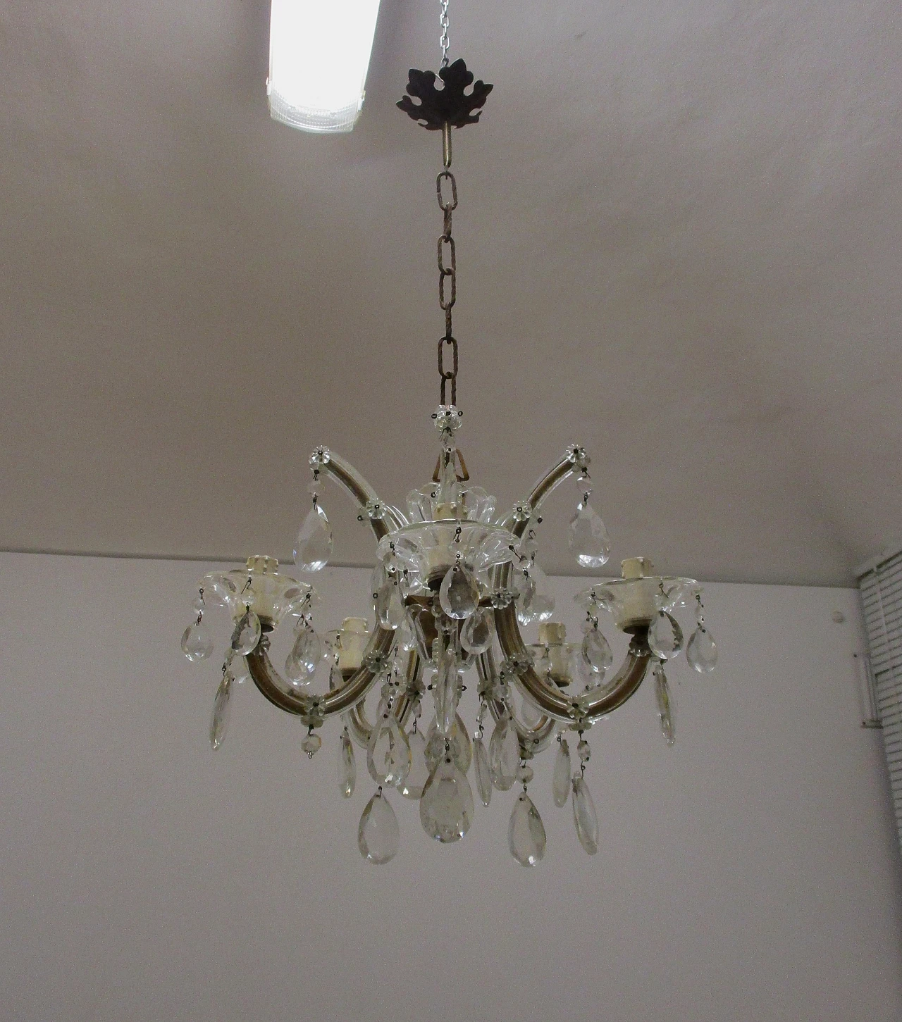 Lampadario Maria Tersa in cristallo e ottone, primi '900 3