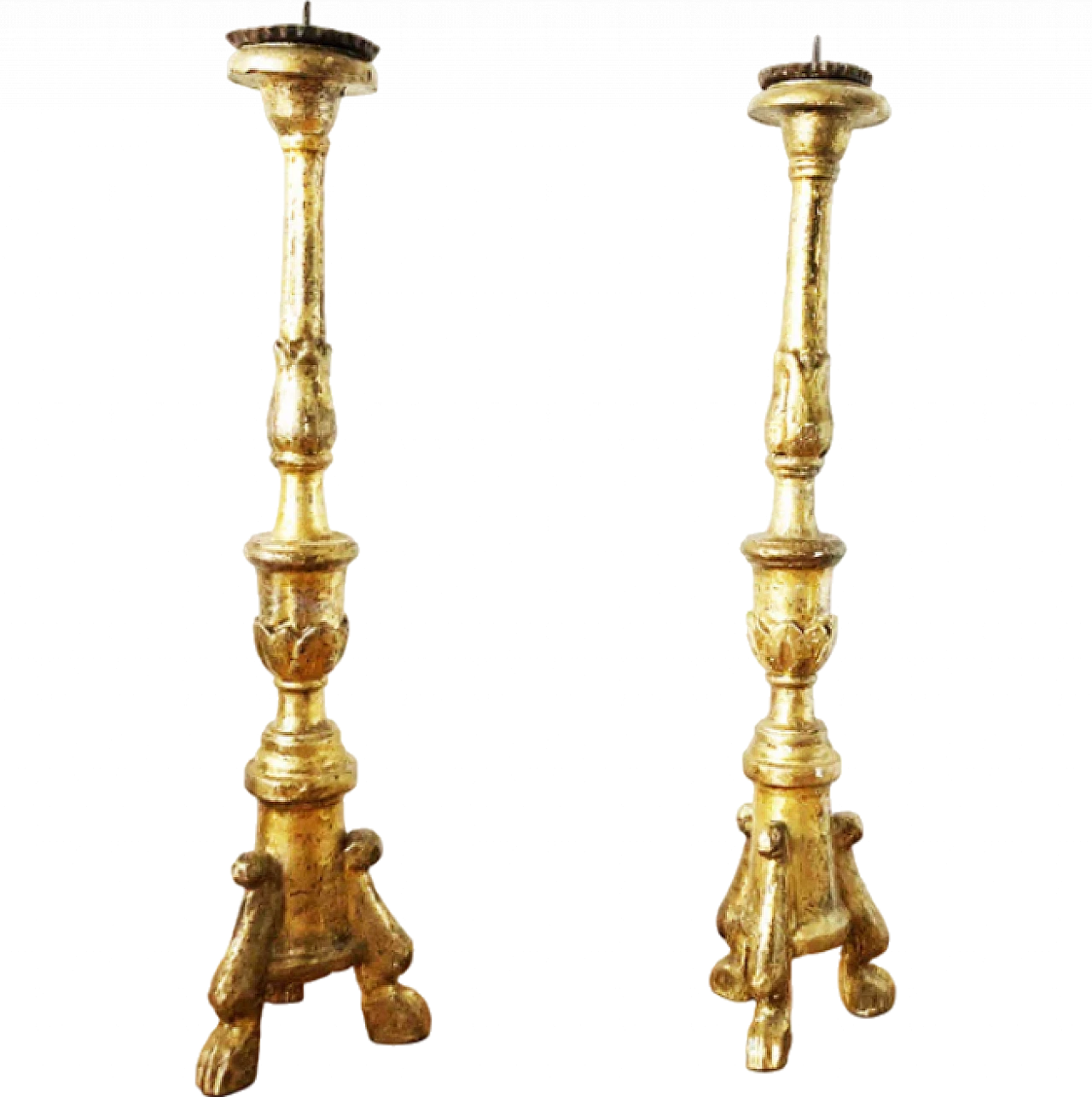 Pair of wooden and gold leaf candlesticks, 18th century 6