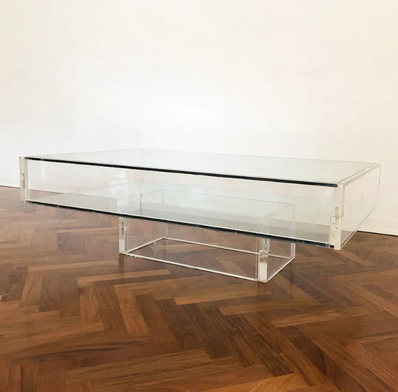 Plexiglass and glass coffee table, 1970s 1