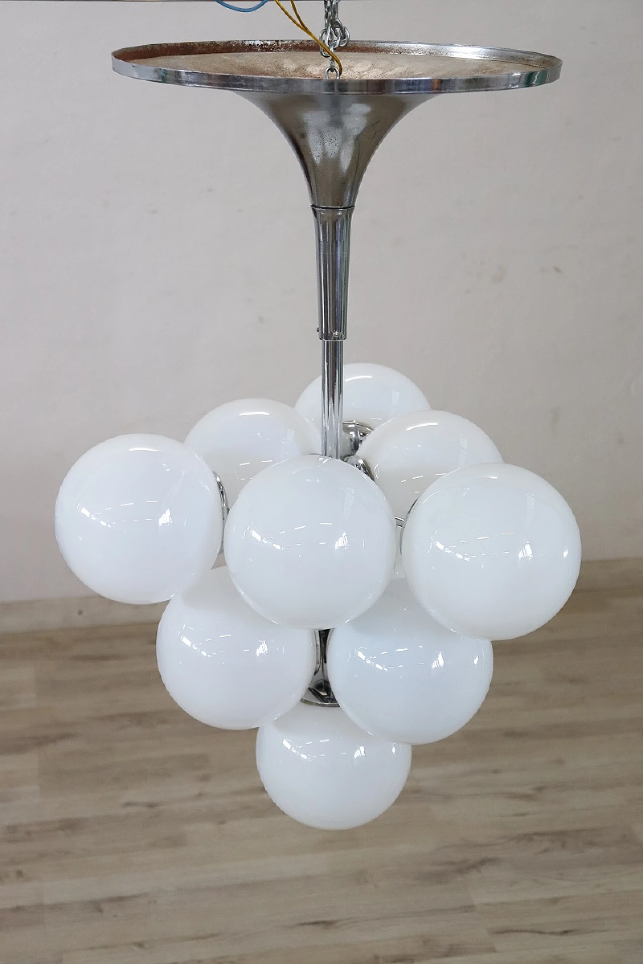 Glass and chromed metal chandelier, by Max Bill for Temde, 1960s 5