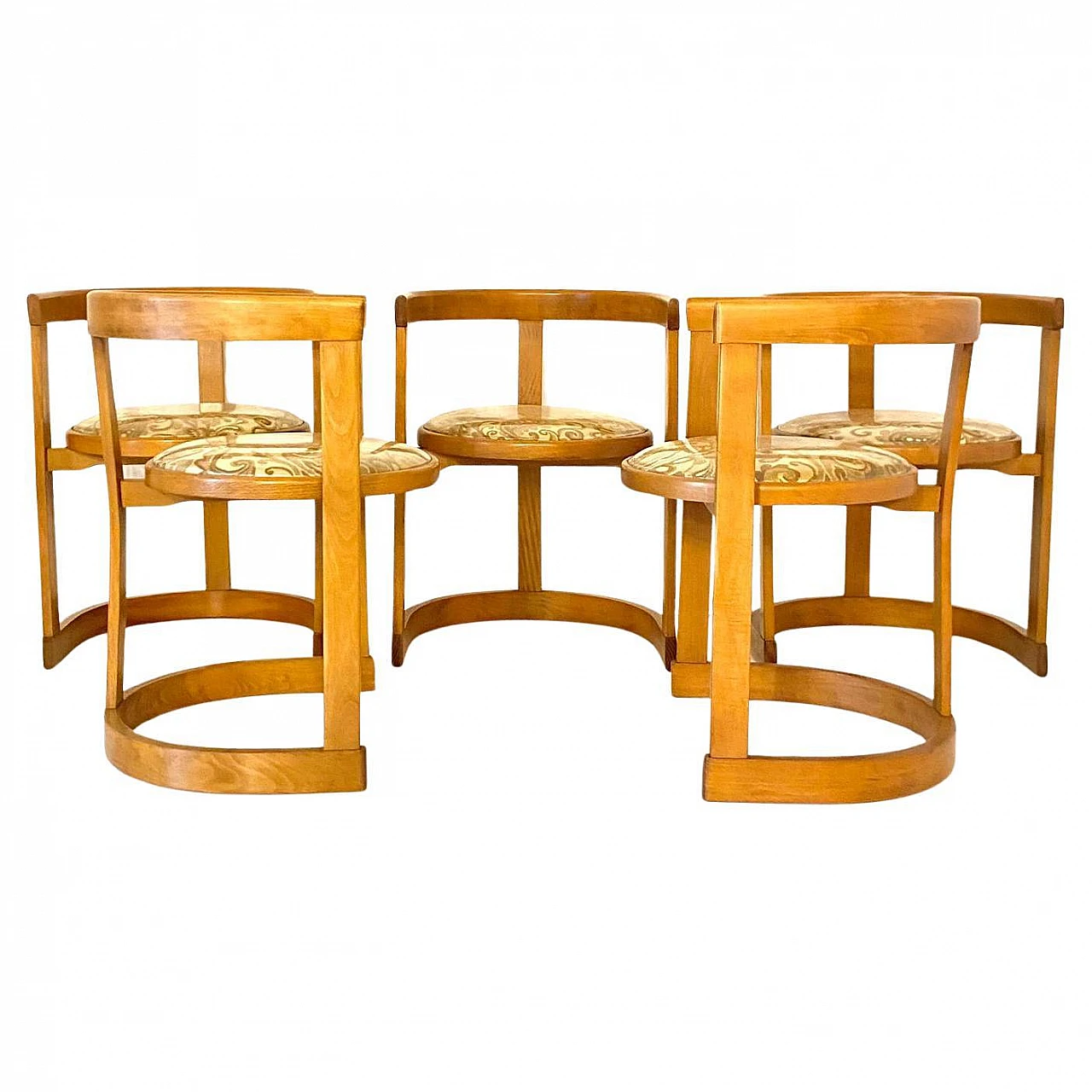 5 curved solid wood dining chairs, 1990s 4