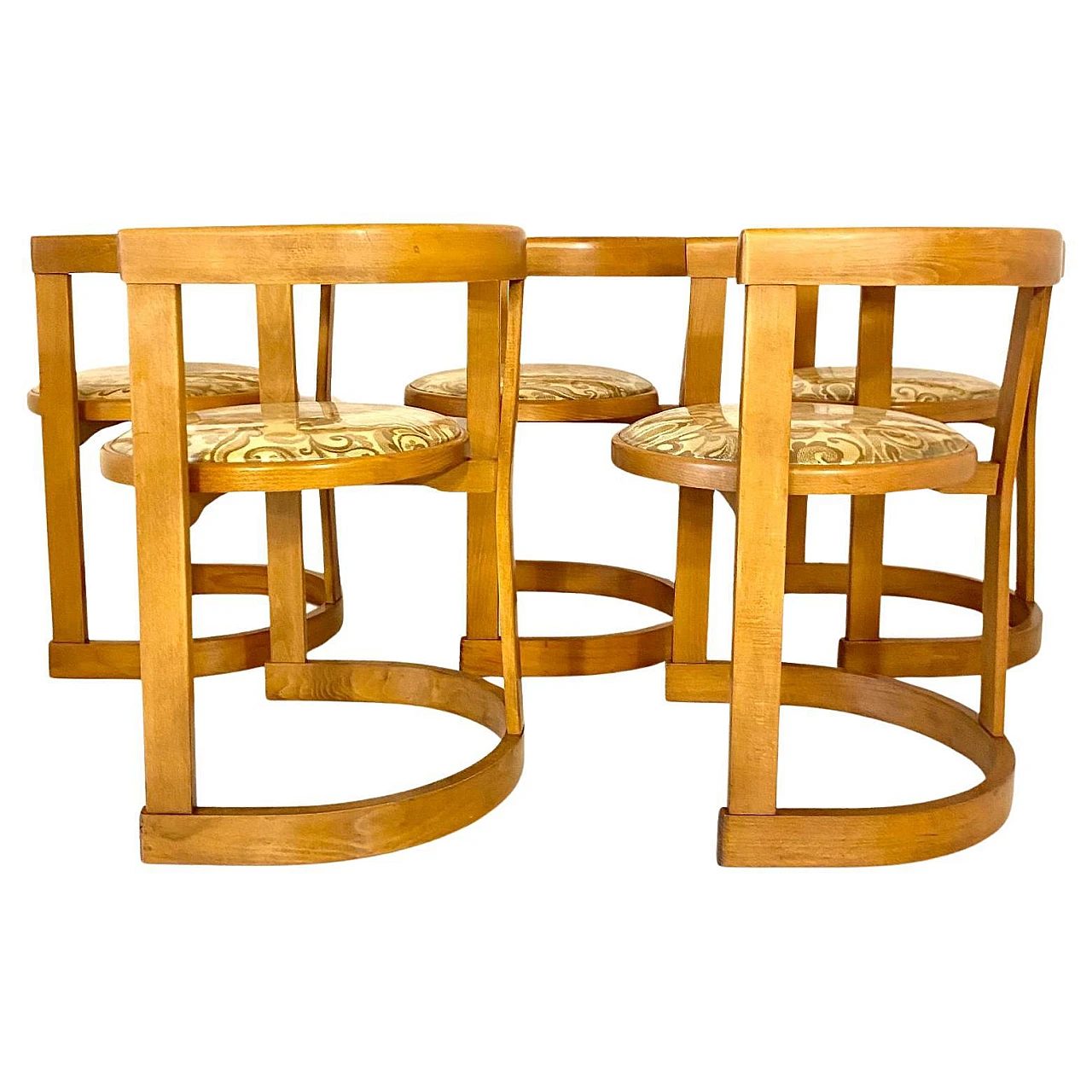 5 curved solid wood dining chairs, 1990s 5