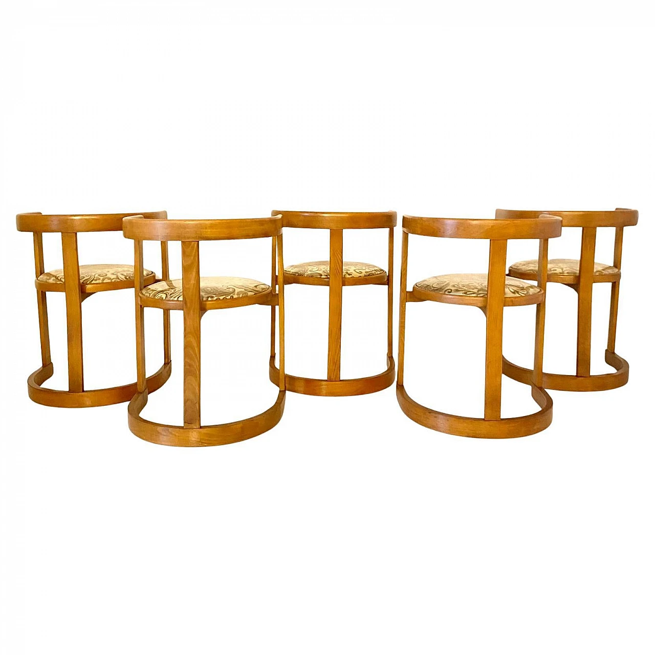 5 curved solid wood dining chairs, 1990s 6