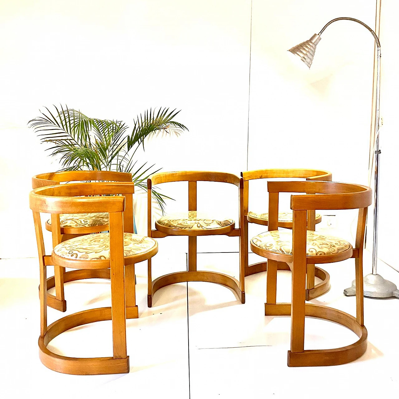 5 curved solid wood dining chairs, 1990s 15