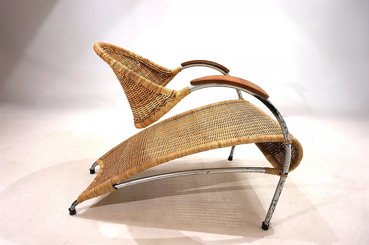 Streamline rattan lounge armchair, 1970s 1