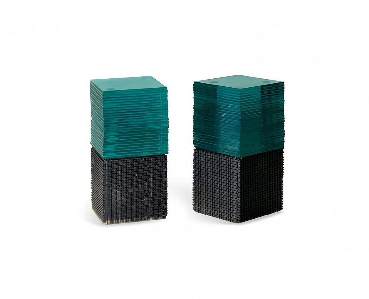 Pair of bedside tables in Urano palma stone and glass, 1980s 1