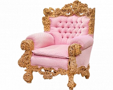 Armchair by Urano Palma in pink fabric, 1980s