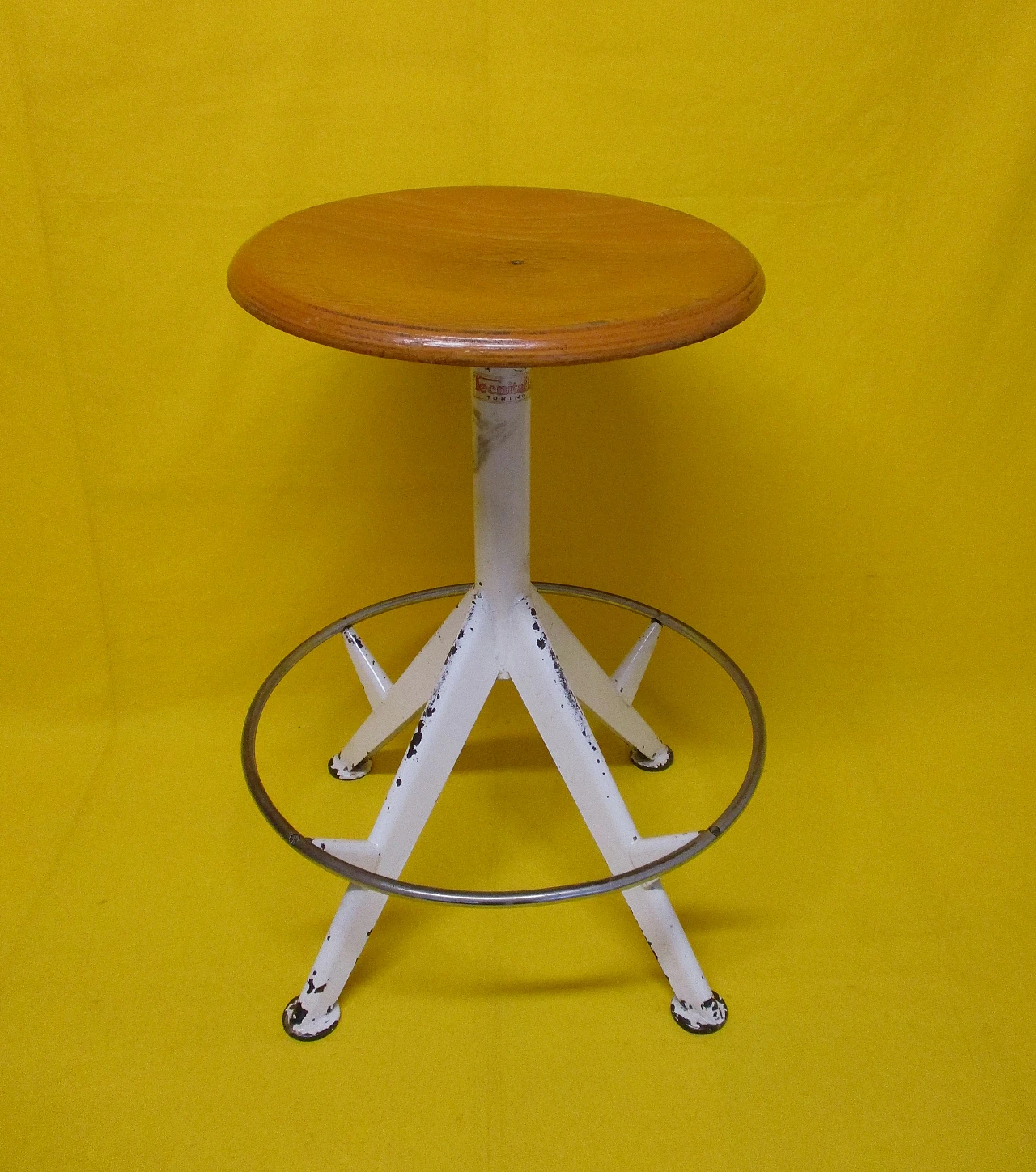 Adjustable metal and beech wood office stool from the 1940s 1