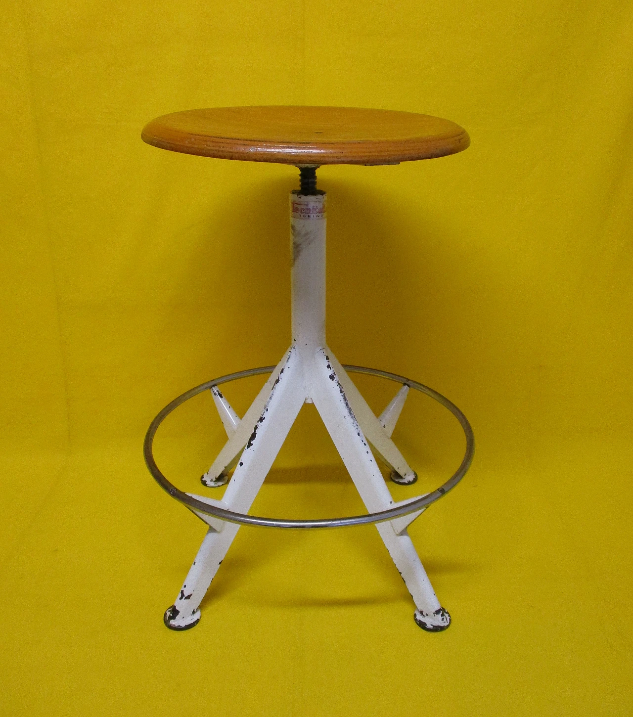 Adjustable metal and beech wood office stool from the 1940s 2