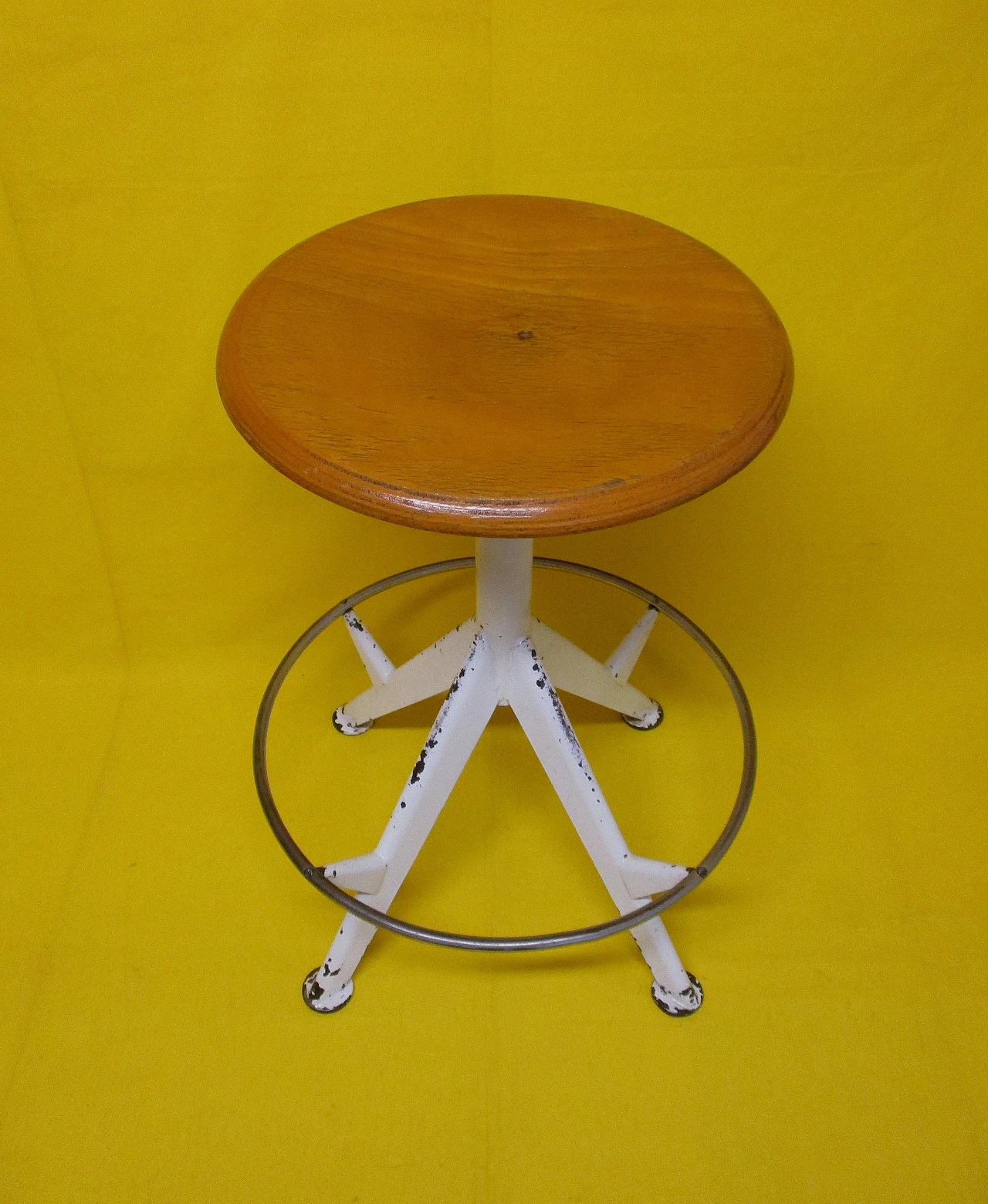 Adjustable metal and beech wood office stool from the 1940s 3