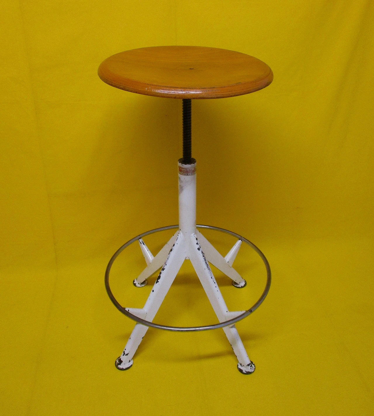 Adjustable metal and beech wood office stool from the 1940s 5