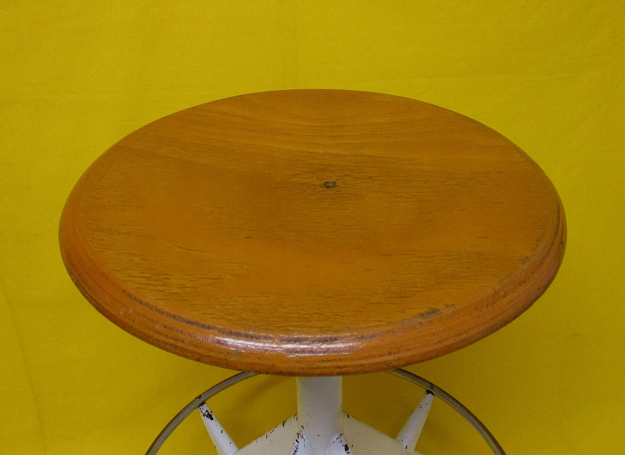 Adjustable metal and beech wood office stool from the 1940s 6