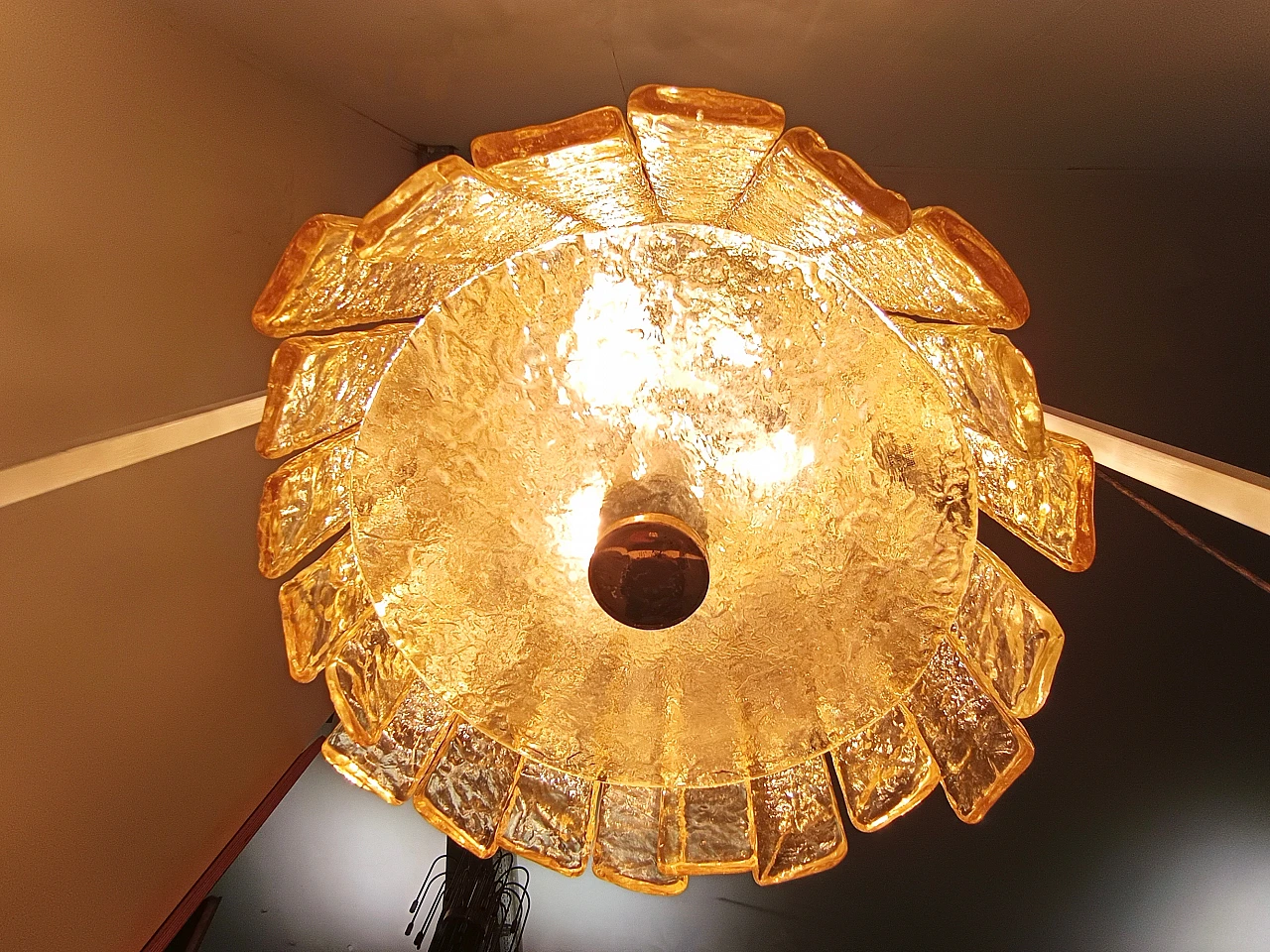 Golden Italian Murano Glass Chandelier, 1970s - 1980s 10