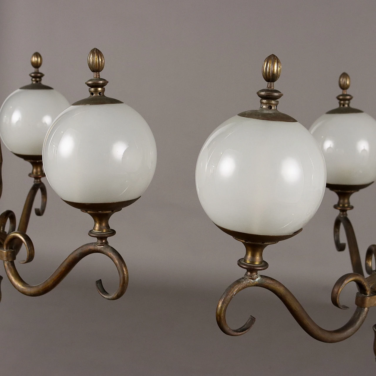 Pair of glass and brass chandeliers, 1950s 3