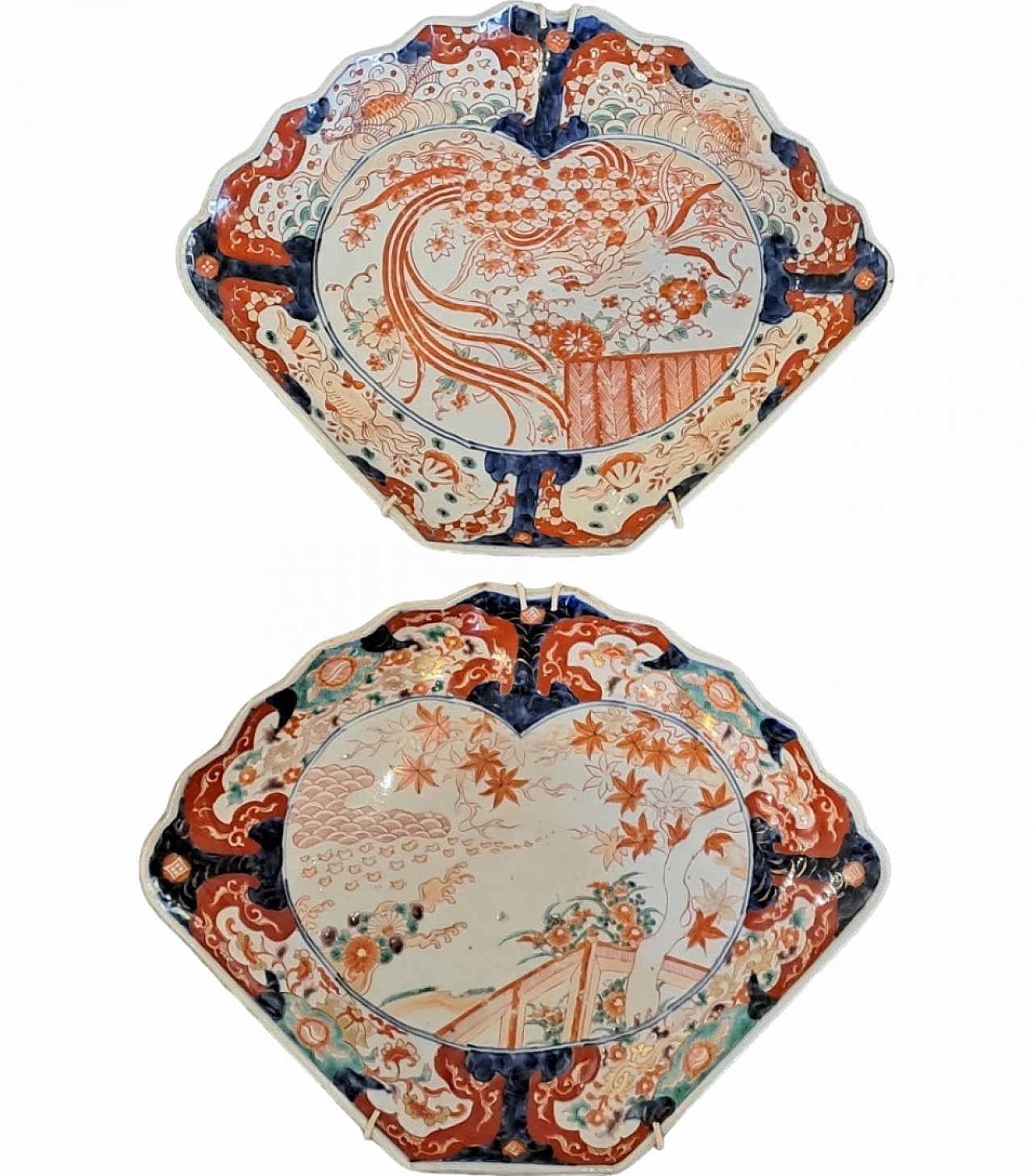 Pair of Japanese Imari fan ceramic plates, 19th century 9