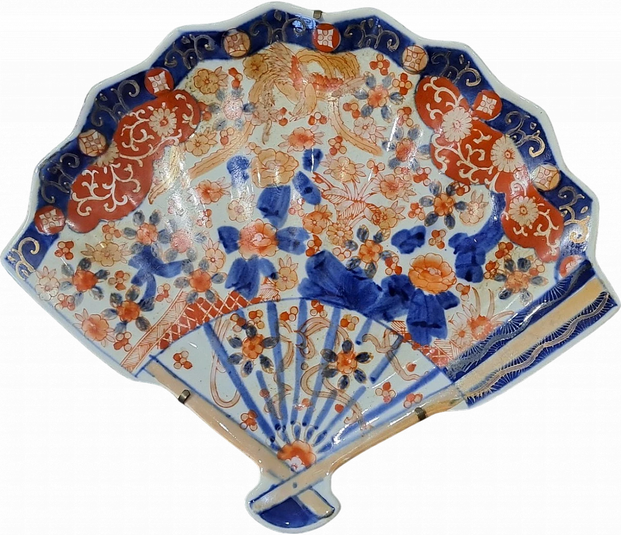 Set di 4 piatti a ventaglio in ceramica giapponese Imari, ‘800 11