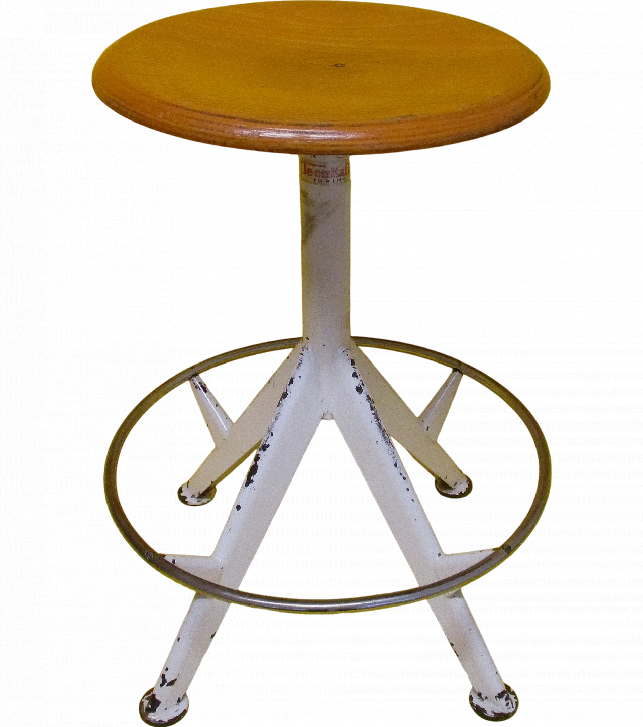 Adjustable metal and beech wood office stool from the 1940s 9