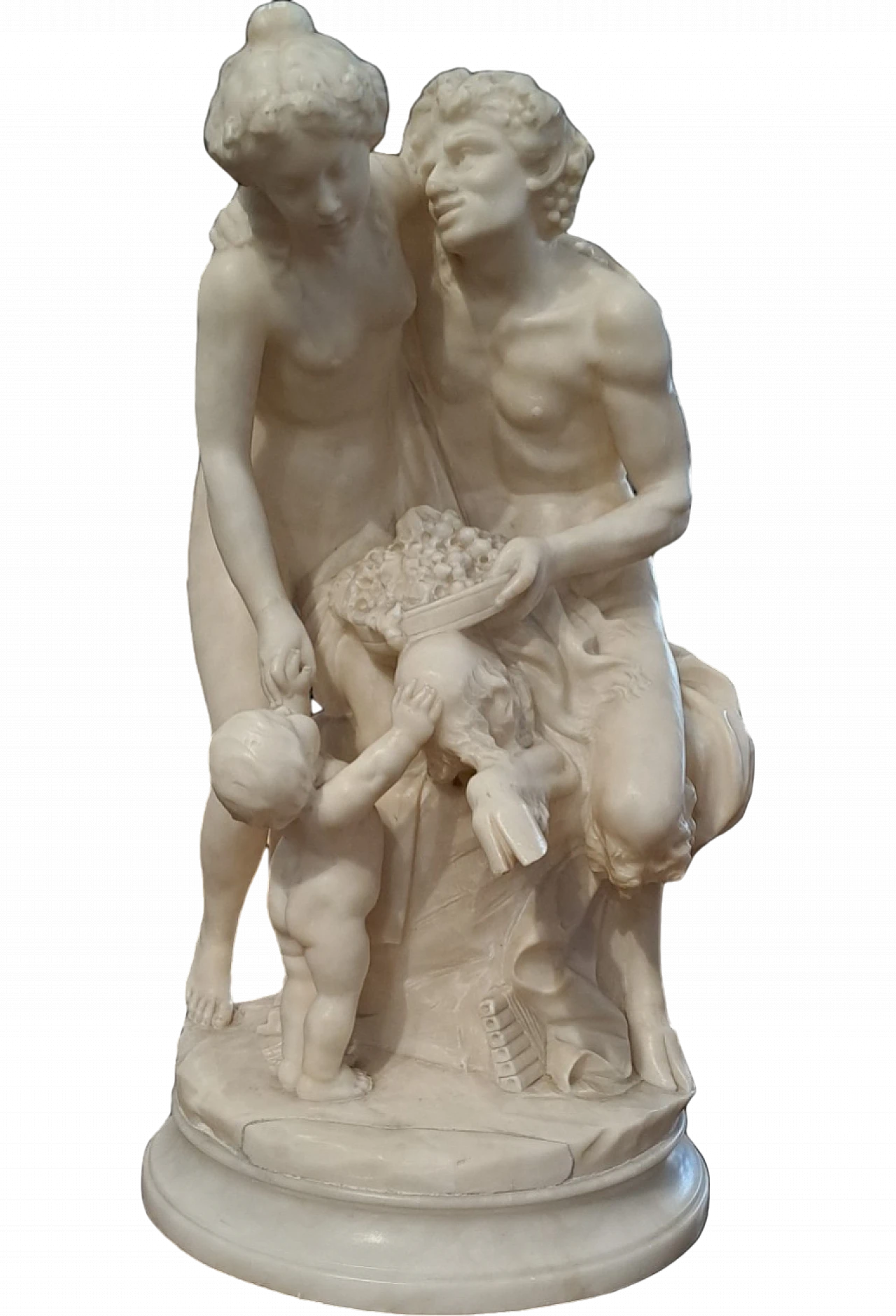 French alabaster sculpture with Satir Bachant and children, 19th c. 11