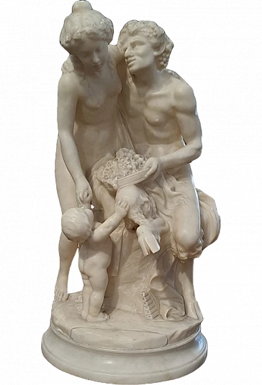 French alabaster sculpture with Satir Bachant and children, 19th c.