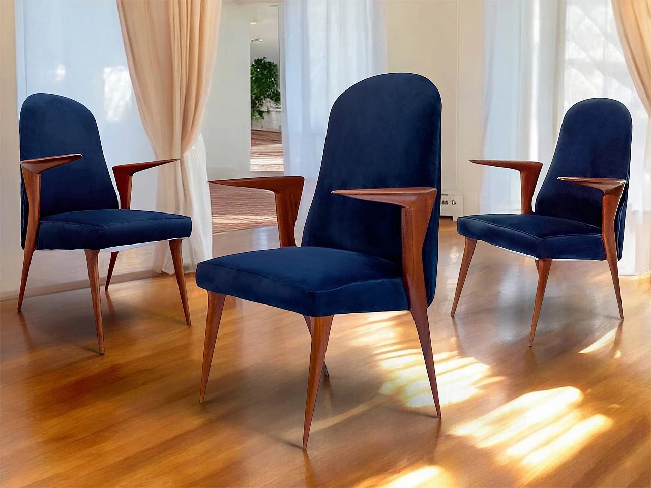 3 Italian Mid-Century chairs with armrests by Vittorio Dassi, 50s 2