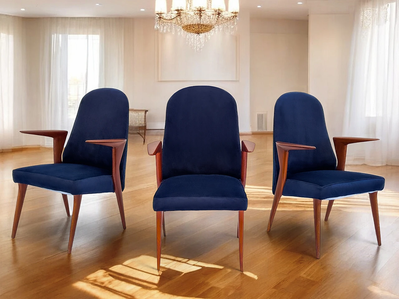 3 Italian Mid-Century chairs with armrests by Vittorio Dassi, 50s 4